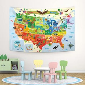 bashom tp-008 united states map tapestry 60''x40''(150x100cm) poster for kids educational learning wall hanging for bedroom living room nursery dorm home decor usa america us map