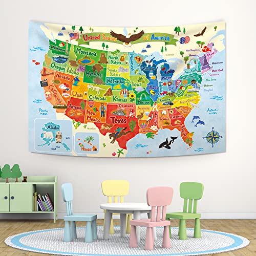 BASHOM TP-008 United states MAP Tapestry 60''x40''(150x100cm) Poster for Kids Educational learning Wall Hanging for Bedroom Living Room Nursery Dorm Home Decor USA America US map