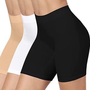 zenuta 3-4 pack slip shorts for women under dresses, seamless anti chafing shorts summer (white black nude, s)