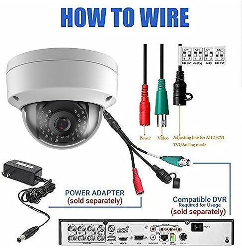 2MP Analog TVI AHD CCTV Vandal Dome Surveillance Security Camera, 2.8mm 100° Wide Viewing Angle, 1080P, 65ft Night Vision, Outdoor, Compatible with Swann/ANNKE/Hikvision DVR, Full Metal Housing