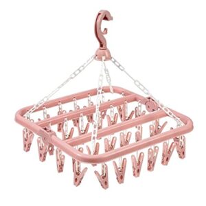 typutomi foldable laundry hanger with 32 clips, plastic hanging drying rack clip hanger drip drying hanger for children adults clothes,towel,socks,underwear,hat,scarf(pink)