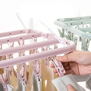 Typutomi Foldable Laundry Hanger with 32 Clips, Plastic Hanging Drying Rack Clip Hanger Drip Drying Hanger for Children Adults Clothes,Towel,Socks,Underwear,Hat,Scarf(Pink)