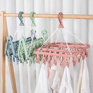 Typutomi Foldable Laundry Hanger with 32 Clips, Plastic Hanging Drying Rack Clip Hanger Drip Drying Hanger for Children Adults Clothes,Towel,Socks,Underwear,Hat,Scarf(Pink)