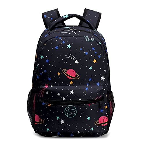 Dacawin Galaxy Backpack for Boys Girls Black Space Planet Bookbag Lightweight Fashion High School Backpacks Outdoor Breathable Travel Back Pack