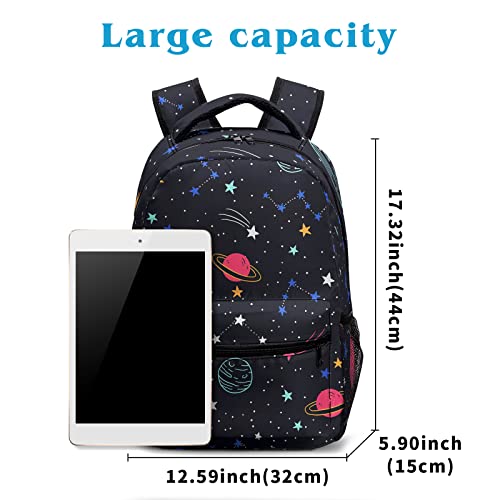 Dacawin Galaxy Backpack for Boys Girls Black Space Planet Bookbag Lightweight Fashion High School Backpacks Outdoor Breathable Travel Back Pack