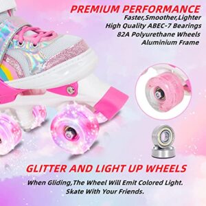 Nattork Girls Roller Skates for Kids Toddler, 4 Sizes Adjustable Rainbow Quad Skates with Light up Wheels,Best Gift for Boys Kids Beginners Indoor Outdoor S