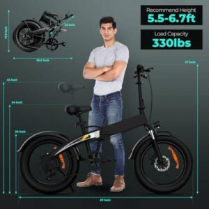 Electric Bike 20 x 4.0inch Fat Tire for Adults,55Miles Long Range, 500W Upgraded Motor Foldable Electric Mountain Bike,Colorful LCD Display, 7 Speed Front Suspension Electric Bicycle