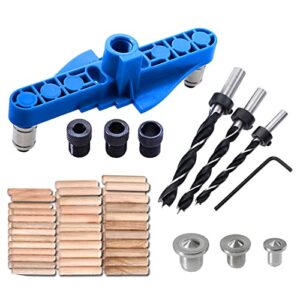 Dowel Jig with Center Scriber 71 Pcs Handheld Dowel Jig Kit Adjustable Punch Locator with Wood Dowels Pins Drill Bits