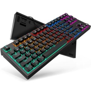 tecurs gaming keyboard mechanical wired led keyboard 5 macro keys 87 keys compact teclado mecanico tkl gamer keyboard with red switch for pc computer laptop xbox ps4 ps5