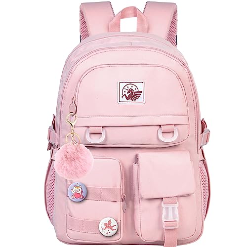 Laptop Backpack for Girls, Women College School Bookbag, 15.6" Cute Aesthetic Computer Water Resistant Anti Theft School Bags for Teens Girls Students - Pink