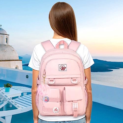 Laptop Backpack for Girls, Women College School Bookbag, 15.6" Cute Aesthetic Computer Water Resistant Anti Theft School Bags for Teens Girls Students - Pink