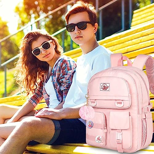 Laptop Backpack for Girls, Women College School Bookbag, 15.6" Cute Aesthetic Computer Water Resistant Anti Theft School Bags for Teens Girls Students - Pink