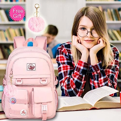 Laptop Backpack for Girls, Women College School Bookbag, 15.6" Cute Aesthetic Computer Water Resistant Anti Theft School Bags for Teens Girls Students - Pink