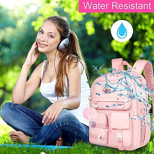 Laptop Backpack for Girls, Women College School Bookbag, 15.6" Cute Aesthetic Computer Water Resistant Anti Theft School Bags for Teens Girls Students - Pink