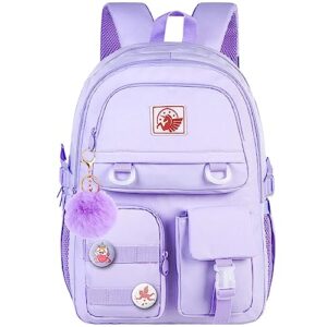 laptop backpack for girls, women college school bookbag, 15.6" cute aesthetic computer water resistant anti theft school bags for teens girls students - purple