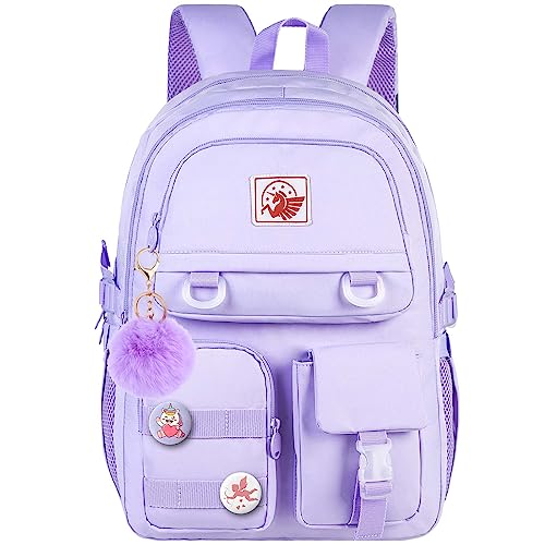 Laptop Backpack for Girls, Women College School Bookbag, 15.6" Cute Aesthetic Computer Water Resistant Anti Theft School Bags for Teens Girls Students - Purple