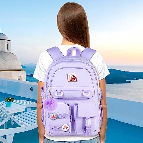 Laptop Backpack for Girls, Women College School Bookbag, 15.6" Cute Aesthetic Computer Water Resistant Anti Theft School Bags for Teens Girls Students - Purple