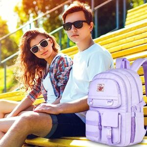 Laptop Backpack for Girls, Women College School Bookbag, 15.6" Cute Aesthetic Computer Water Resistant Anti Theft School Bags for Teens Girls Students - Purple