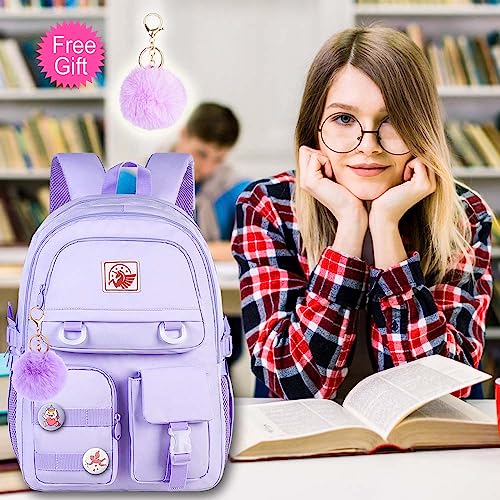 Laptop Backpack for Girls, Women College School Bookbag, 15.6" Cute Aesthetic Computer Water Resistant Anti Theft School Bags for Teens Girls Students - Purple