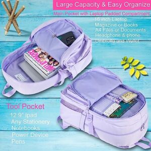 Laptop Backpack for Girls, Women College School Bookbag, 15.6" Cute Aesthetic Computer Water Resistant Anti Theft School Bags for Teens Girls Students - Purple