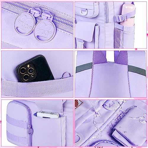 Laptop Backpack for Girls, Women College School Bookbag, 15.6" Cute Aesthetic Computer Water Resistant Anti Theft School Bags for Teens Girls Students - Purple