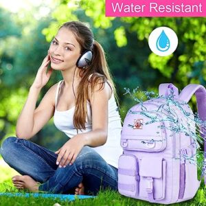 Laptop Backpack for Girls, Women College School Bookbag, 15.6" Cute Aesthetic Computer Water Resistant Anti Theft School Bags for Teens Girls Students - Purple