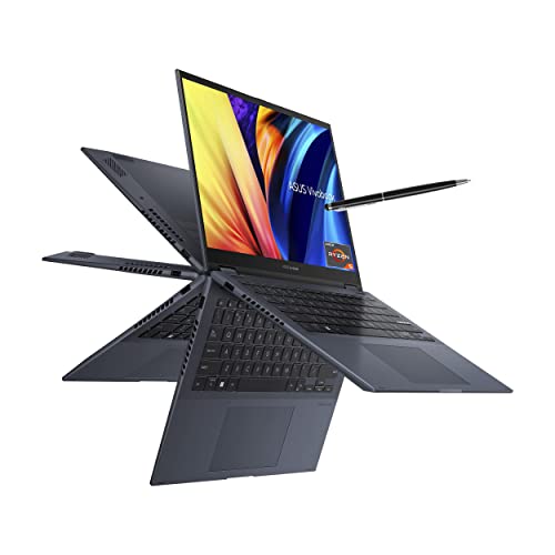 ASUS Vivobook S 14 Flip Laptop, 14" WUXGA 16:10 FHD Touch Screen, AMD Ryzen 5 5600H, 16GB RAM, 1TB SSD, NumberPad, Fingerprint, Stylus Supported, Windows 11 Home, Quiet Blue with Stylus Pen