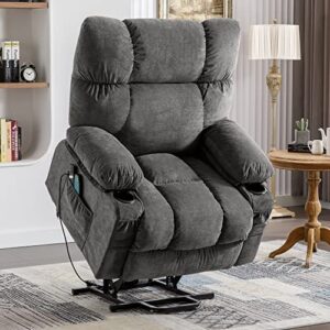 von racer power lift recliner chairs modern chair with heat and massage recliners for elderly sofa with 2 side pocket, usb port remote control, adjustable furniture, classic grey