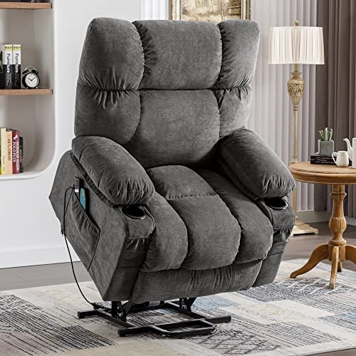 VON RACER Power Lift Recliner Chairs Modern Chair with Heat and Massage Recliners for Elderly Sofa with 2 Side Pocket, USB Port Remote Control, Adjustable Furniture, Classic Grey