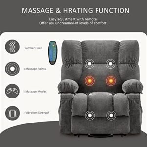 VON RACER Power Lift Recliner Chairs Modern Chair with Heat and Massage Recliners for Elderly Sofa with 2 Side Pocket, USB Port Remote Control, Adjustable Furniture, Classic Grey