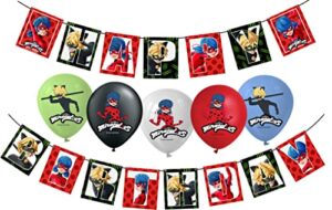 vision licensed miraculous party supplies ladybug balloons 25 pcs & happy birthday banner set for miraculous theme birthday kids party