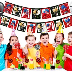 Vision Licensed Miraculous Party Supplies Ladybug Balloons 25 Pcs & Happy Birthday Banner Set For Miraculous Theme Birthday Kids Party