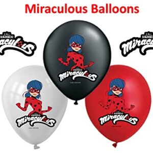 Vision Licensed Miraculous Party Supplies Ladybug Balloons 25 Pcs & Happy Birthday Banner Set For Miraculous Theme Birthday Kids Party