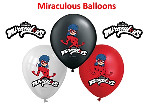 Vision Licensed Miraculous Party Supplies Ladybug Balloons 25 Pcs & Happy Birthday Banner Set For Miraculous Theme Birthday Kids Party