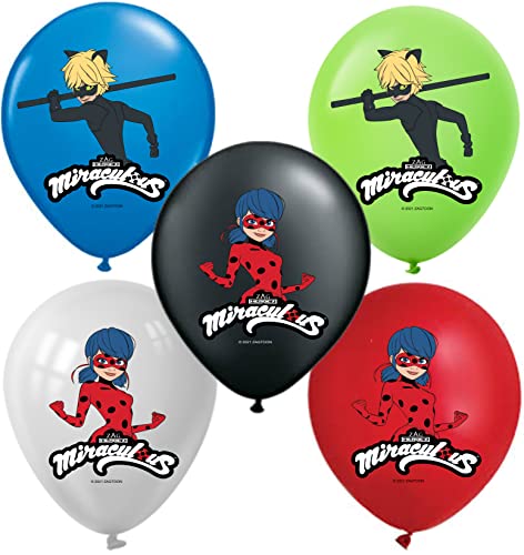 Vision Licensed Miraculous Party Supplies Ladybug Balloons 25 Pcs & Happy Birthday Banner Set For Miraculous Theme Birthday Kids Party