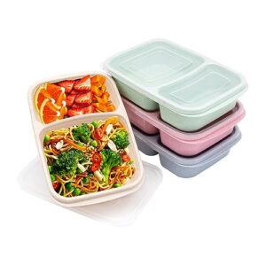 luriseminger 4 pack bento lunch box，2 compartment snack containers，meal prep containers kids/toddle/adults,food storage containers for school, work and travel (2 compartment-multicolor)