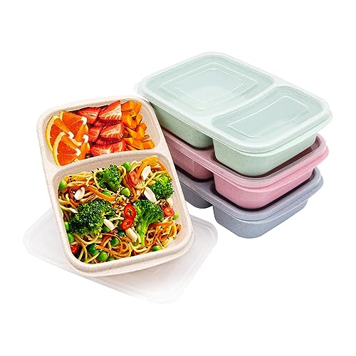 Luriseminger 4 Pack Bento Lunch Box，2 Compartment Snack Containers，Meal Prep Containers Kids/Toddle/Adults,Food Storage Containers for School, Work and Travel (2 Compartment-Multicolor)