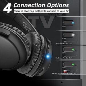 Wireless Headphones for TV - BKM400 TV Headphones Wireless with Portable Bluetooth USB Transmitter (Optical, AUX, RCA and USB Output), 165FT Farther Range, Enhanced Volume, 20Hrs