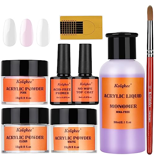 Acrylic Nail Kit with Nail Primer and Top Coat, Polymer Colored Acrylic Nail Powder for Acrylic Nail Extension Carving