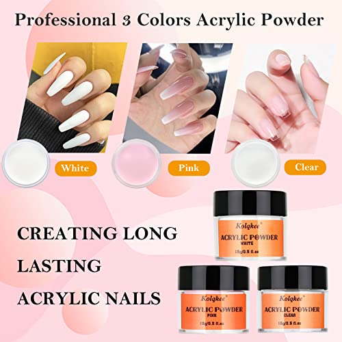 Acrylic Nail Kit with Nail Primer and Top Coat, Polymer Colored Acrylic Nail Powder for Acrylic Nail Extension Carving