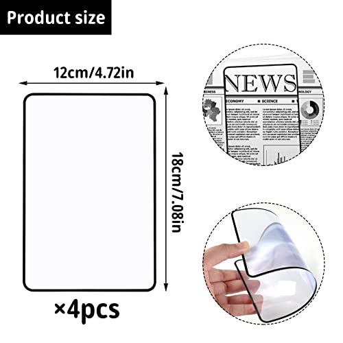 4Pcs Page Magnifying Sheet 3X Lightweight Optical Plastic Fresnel Lens Bookmark Flat Magnifier for The Elderly and People with Low Vision Reading Small Prints, Maps and Books