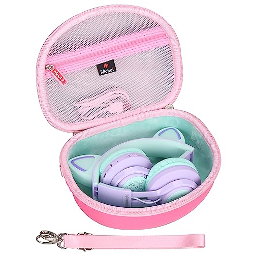 Mchoi Hard Carrying Case Suitable for Riwbox CT-7 Pink/for Jack CT-7S Cat Green 3.5mm/ for iClever IC-HS01 Bluetooth Wireless Over-Ear Headphones Headset for Kids Travel Protective Case, Case Only