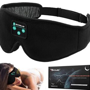 Boodlab Sleep Headphones, Sleep Mask with Bluetooth Headphones, Washable Sleep Mask Headphones with Adjustable Ultra Thin Stereo Speakers Microphone Hands Free for Travel