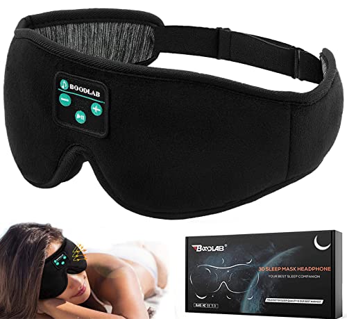 Boodlab Sleep Headphones, Sleep Mask with Bluetooth Headphones, Washable Sleep Mask Headphones with Adjustable Ultra Thin Stereo Speakers Microphone Hands Free for Travel