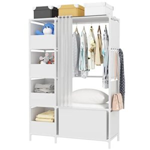 moyipin portable wardrobe storage closet, clothes storage cabinet with curtain,40.55 x 16.73 x 65.35inches, for living room, bedroom, clothes room, white
