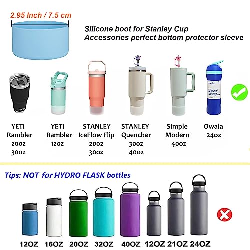 2Pcs Boot Sleeve for Stanley Cup 40 oz 30 oz Quencher Tumbler with Handle, Silicone Boots for IceFlow Flip 20oz 30oz Tumblers, Bottom Cover Bumper Protector for Stanley Cup Accessories, Clear