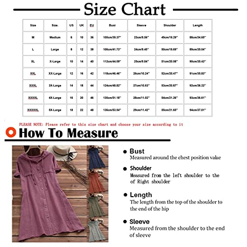 Women's Vintage Cotton Linen Dress Button Down Short Sleeve Casual Midi Dresses Summer Loose Flowy Sundress