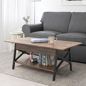 Yesker Farmhouse Coffee Table, Industrial Rustic Coffee Table Heavy Duty Two Tier Coffee Tea Table 45” with Shelf for Living Room, Accent Cocktail Table with Stronger Metal Frame Thicker Leg