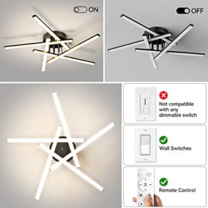 JFHTNFJ 42w Modern Sputnik Ceiling Light Fixture LED Dimmable with Remote Control Ceiling Lighting Black Flush Mount Chandelier Ceiling Lamp for Bedroom Study Kitchen Living Room