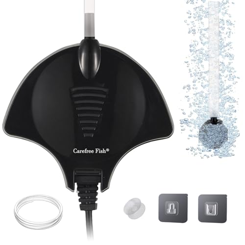 Carefree Fish Manta Ray 1.5W Mini Air Pump with Accessories Tube and Tiny Air Stone Quiet Aerator Kit for Fish Tank 0.5-15 Gallon Fish Bowl Oxygen Pump